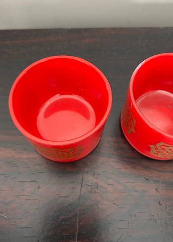 Dekoristan Kırmızı Altın Sırlı Cam 2 li Set Mumluk - Görsel 2