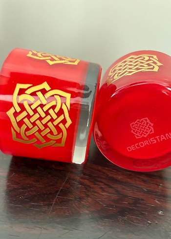 Dekoristan Kırmızı Altın Sırlı Cam 2 li Set Mumluk - Görsel 5