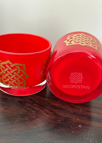 Dekoristan Kırmızı Altın Sırlı Cam 2 li Set Mumluk - Görsel 4