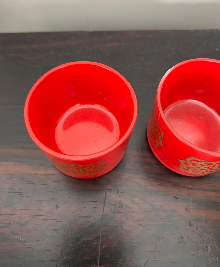 Dekoristan Kırmızı Altın Sırlı Cam 2 li Set Mumluk - Görsel 2