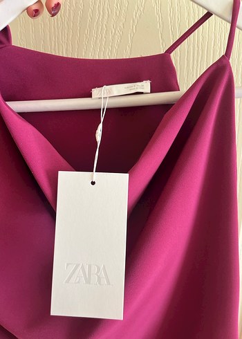 Zara Bordo Drapeli Saten Kadın Bluz - Görsel 4