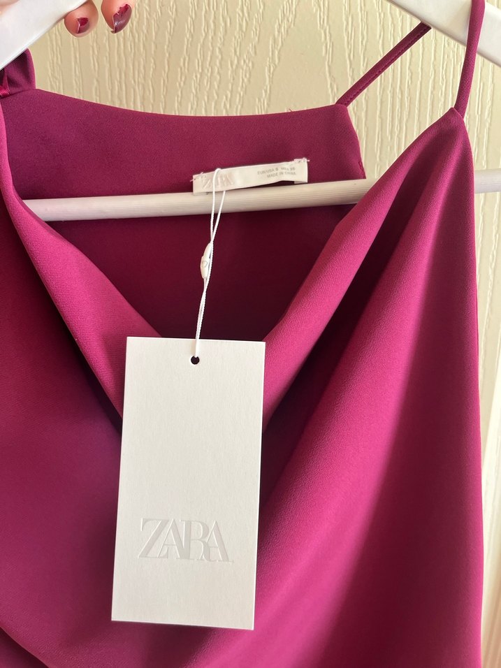 Zara Bordo Drapeli Saten Kadın Bluz - Görsel 4