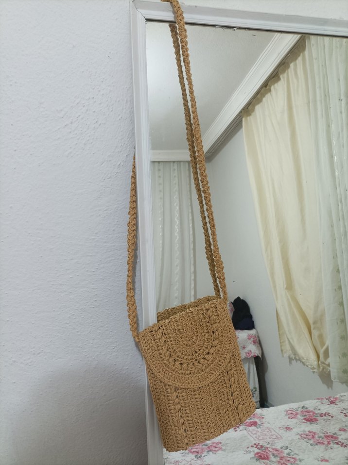 Bej Örgü Bohem Kadın Çapraz Çanta - Görsel 2