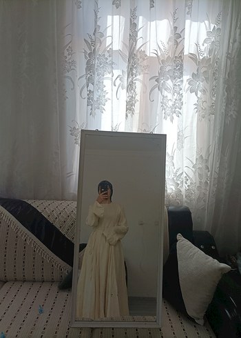 Uzun Kollu Beyaz Bohem Parçalı Elbise - Görsel 3