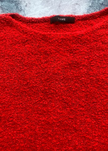 Kırmızı Kadın Salaş Örgü Kazak - Görsel 4