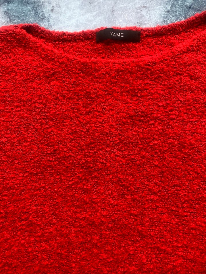 Kırmızı Kadın Salaş Örgü Kazak - Görsel 4