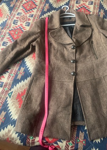 Düğmeli kahverengi kadın kaban - Görsel 5