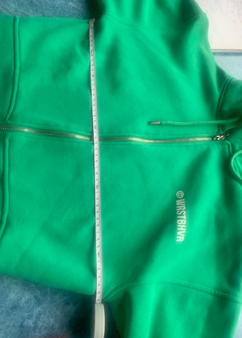 Kadın Yeşil Kapüşonlu Fermuarlı kısa hırka - Görsel 3