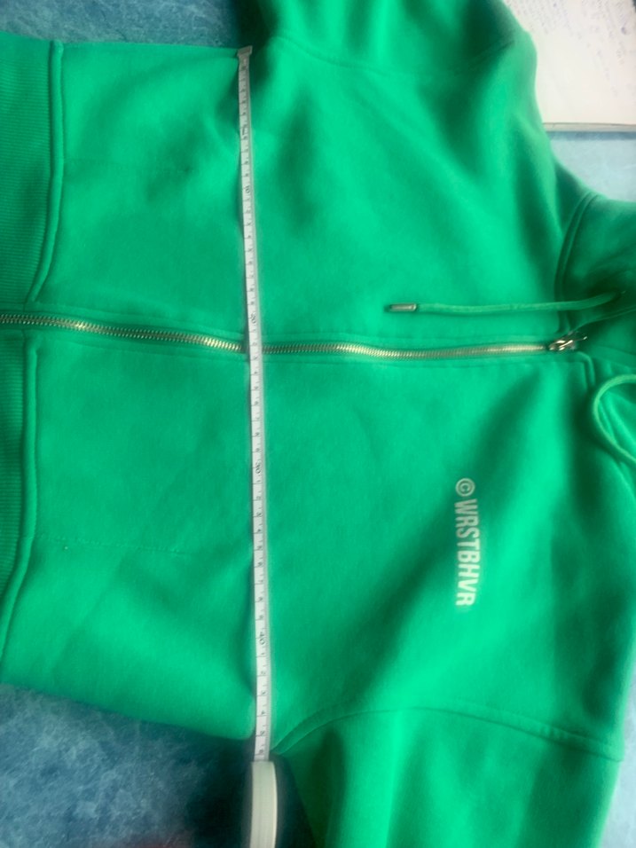 Kadın Yeşil Kapüşonlu Fermuarlı kısa hırka - Görsel 3