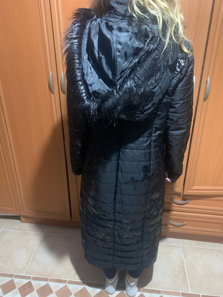 Siyah Uzun Kadın Kışlık Mont — görsel 12/13