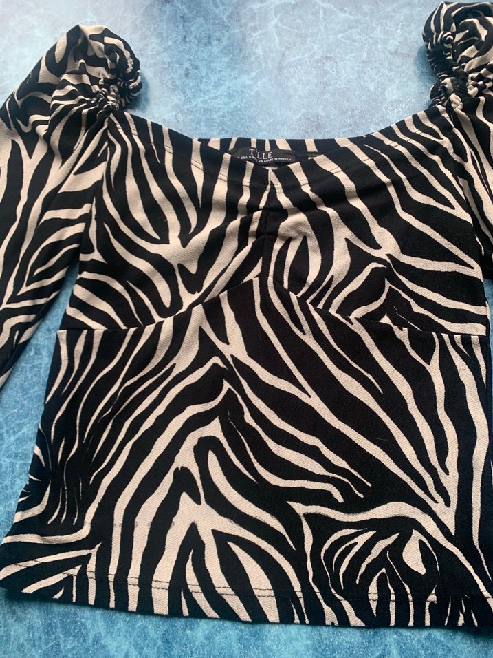 Zebra Desenli Kadın Bluz, Uzun Kollu, Vücuda Oturan — görsel 2/7