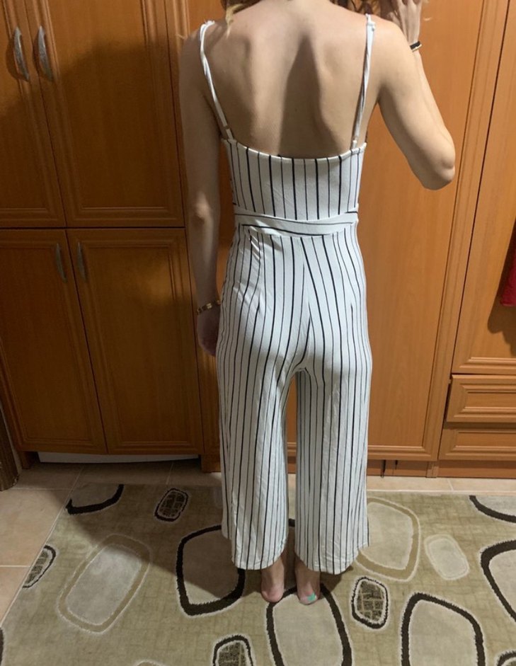 Çizgili İnce Askılı V Yaka Tulum — görsel 3/10