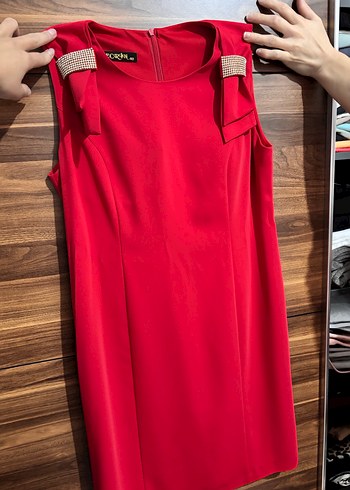 Kırmızı Drapeli Midi Straplez Elbise 40 beden - Görsel 2