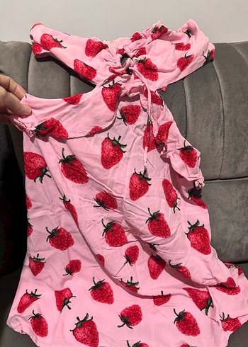 Anime Çilek Desenli Pembe İp Askılı Mini elbise - Görsel 3