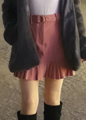 Stradivarius Pembe Pilili Mini Etek - Görsel 3