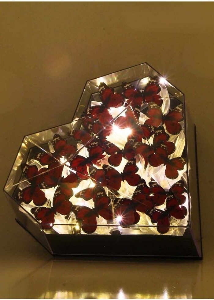 Çerçeveli çerçevesiz kelebek kalp ışıklı sevgililer günü hediyel - Görsel 5