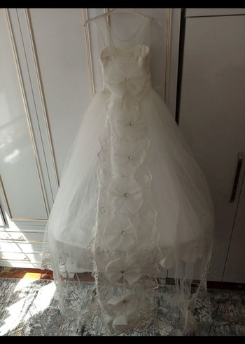 Beyaz Dantel Detaylı Klasik Kız Çocuk Abiyesi - Görsel 2