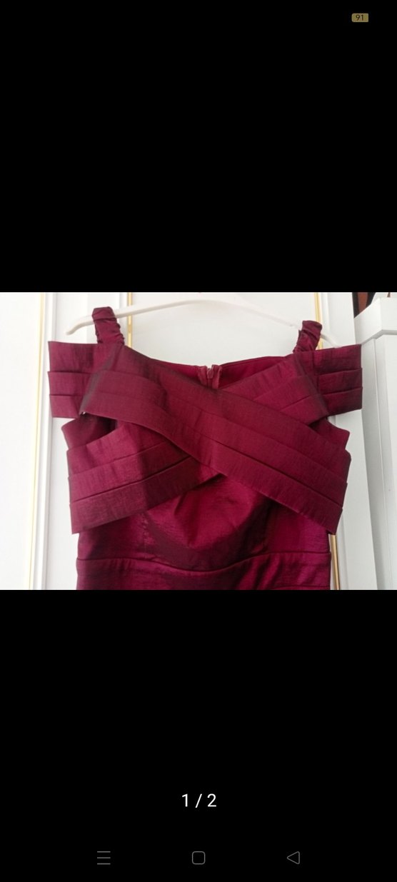 Bordo Drapeli Midi Abiye Elbise - Görsel 2