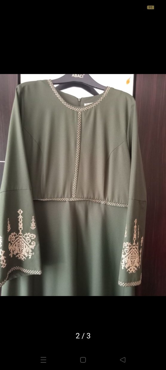 Yeşil İşlemeli Uzun  Kadın Elbise - Görsel 2