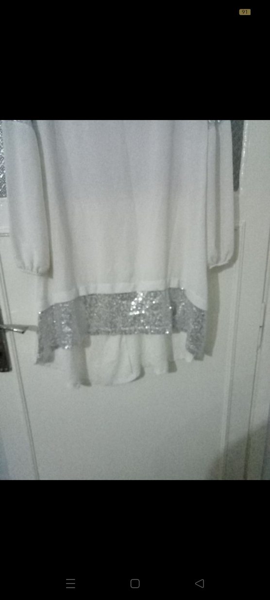 Uzun Kollu Beyaz Payetli Salaş Tunik - Görsel 2