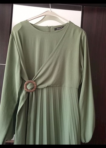 Kadın Koyu Haki Uzun Pilili Elbise - Görsel 2