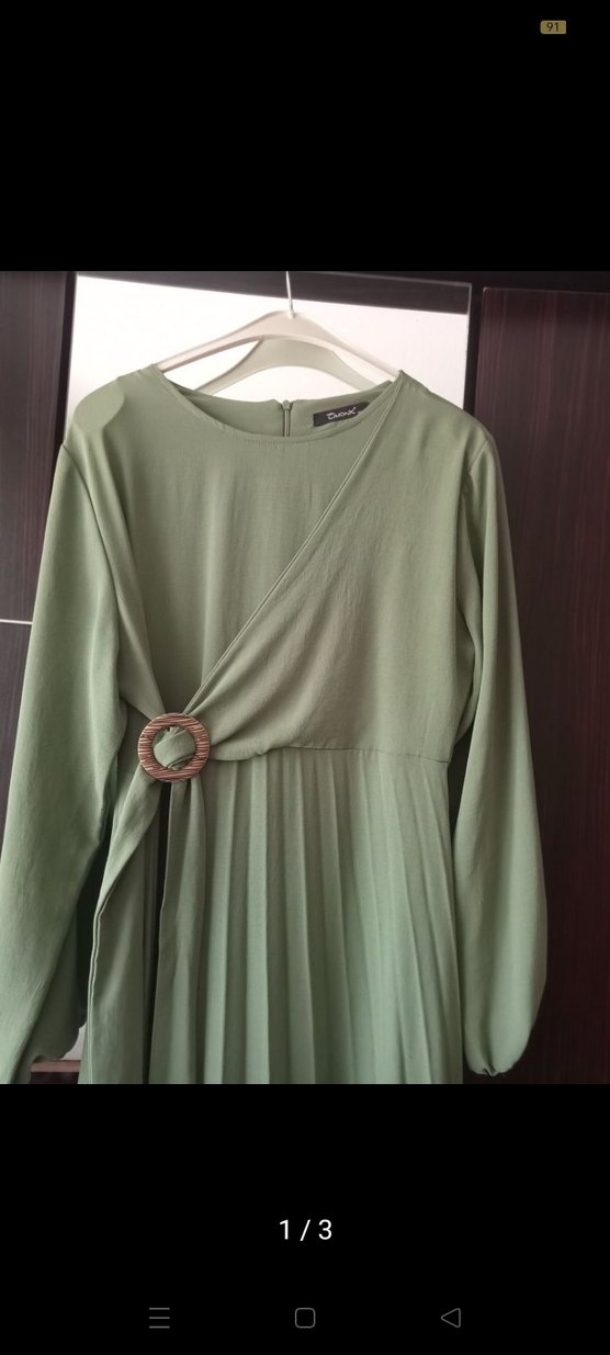 Kadın Koyu Haki Uzun Pilili Elbise - Görsel 2