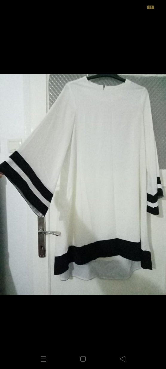 Uzun Kollu Beyaz Salaş Tunik - Görsel 2