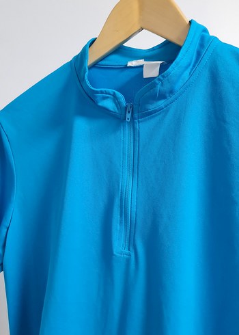 Erkek Mavi Yarım Fermuarlı Yüksek Yaka Tişört. Bisiklet Forması. - Görsel 7