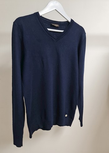 Vakko Erkek Lacivert V Yaka Örgü Yün Kazak L/XL
