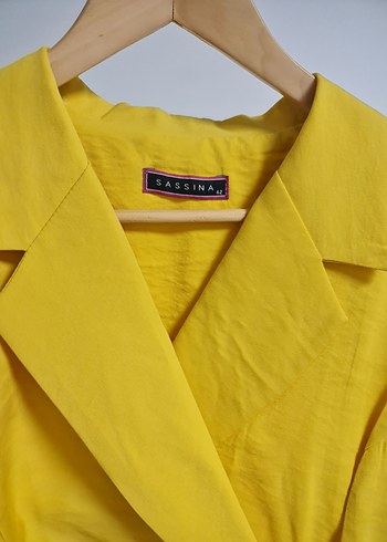 Sarı Kısa Kollu Midi Keten Elbise - Görsel 3