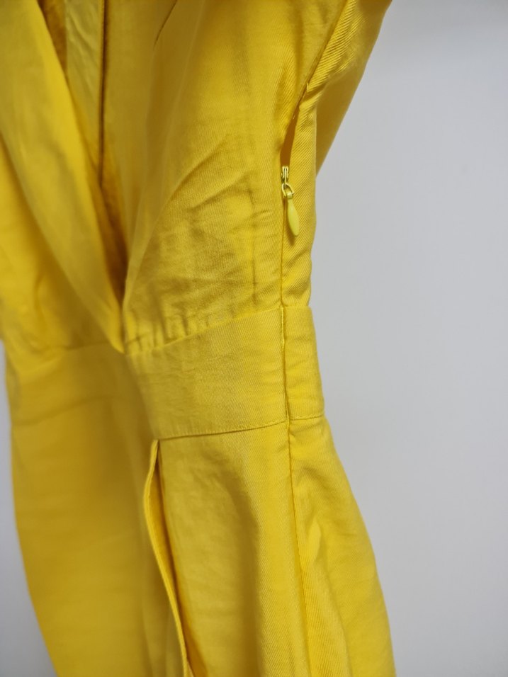 Sarı Kısa Kollu Midi Keten Elbise - Görsel 4