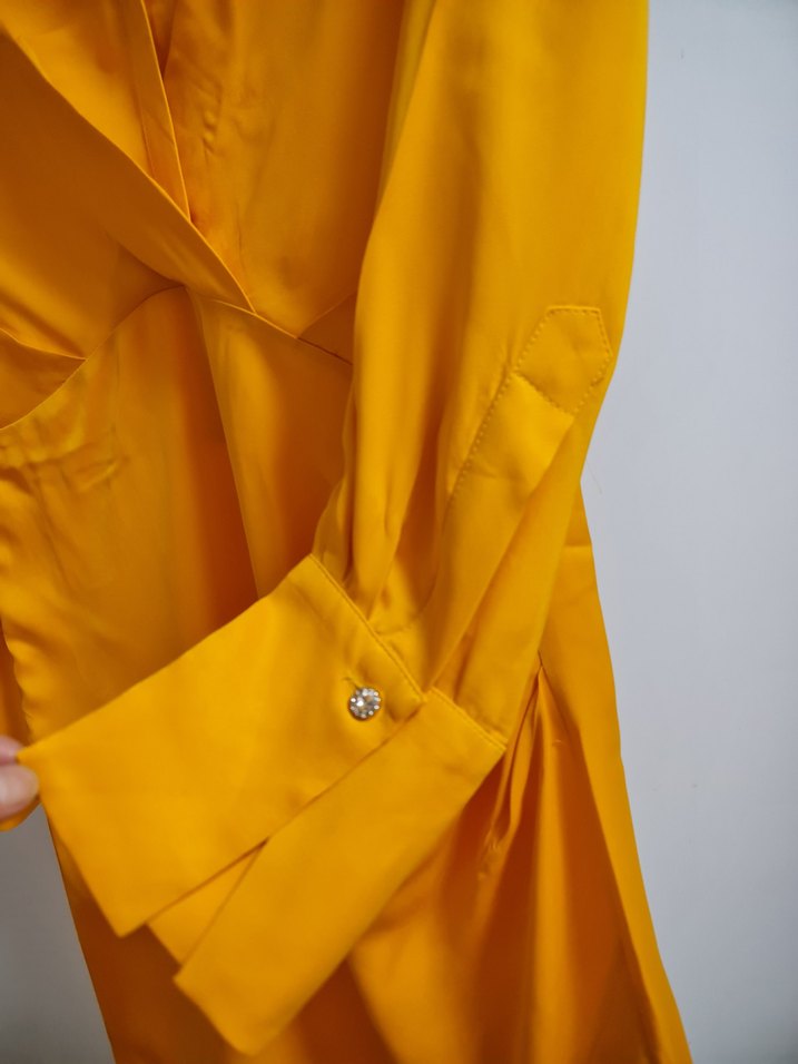 Turuncu Midi Uzun Kollu Elbise - Görsel 3