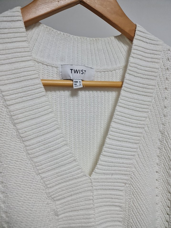 V Yaka Örgü Kadın Süveter - Görsel 2