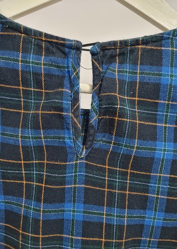 Mavi Ekoseli Kemerli Midi Elbise - Görsel 4