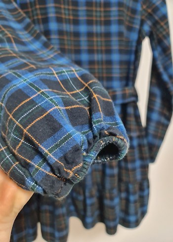 Mavi Ekoseli Kemerli Midi Elbise - Görsel 5