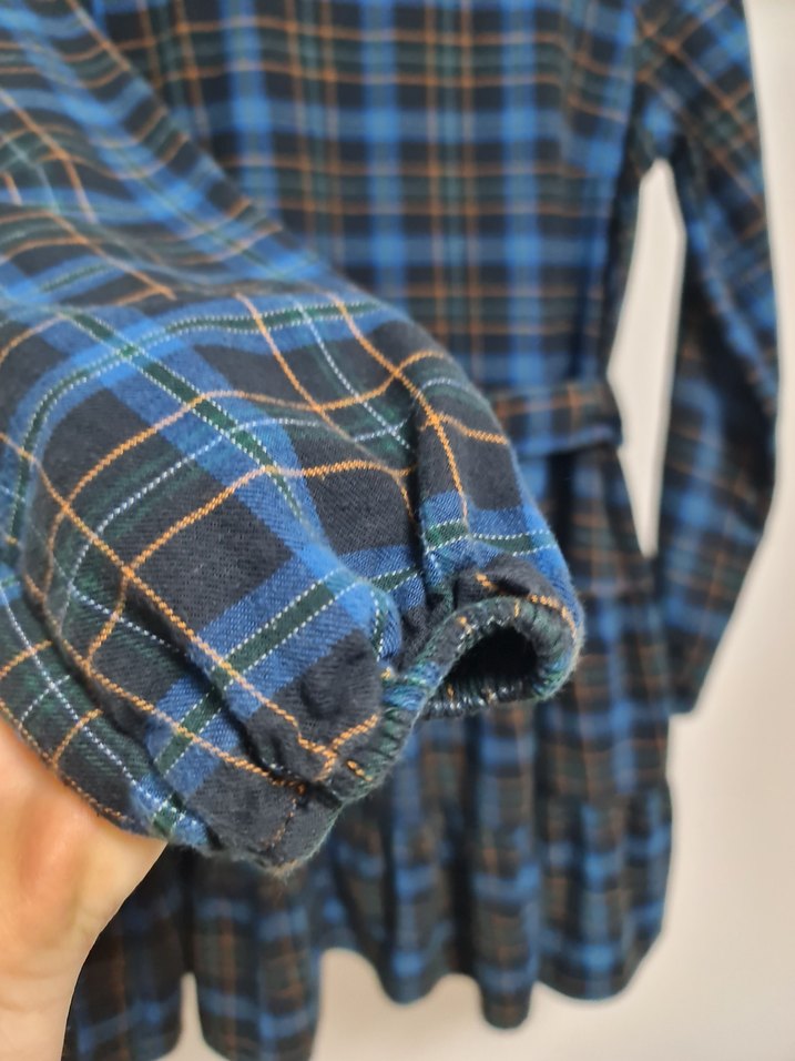 Mavi Ekoseli Kemerli Midi Elbise - Görsel 5