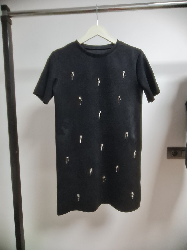 Taş İşlemeli Kısa Süet Elbise - Görsel 2