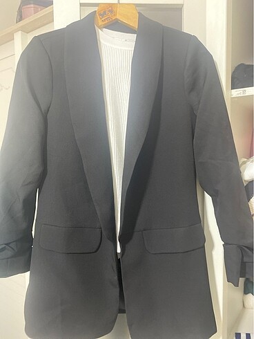 s Beden Siyah hatasız krep kumaş blazer