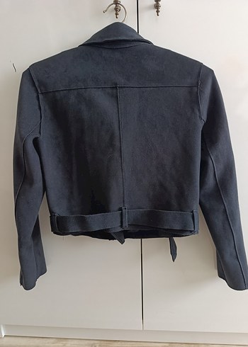 Kemerli siyah  Süet Biker Kadın Ceket - Görsel 3