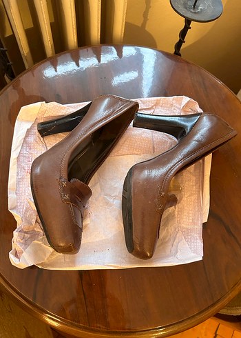 Kahverengi Deri Tokalı Blok Topuklu Stiletto - Görsel 2