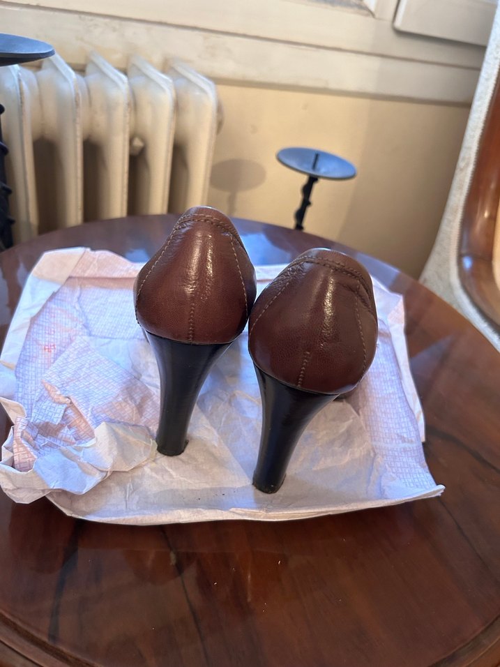 Kahverengi Deri Tokalı Blok Topuklu Stiletto - Görsel 3