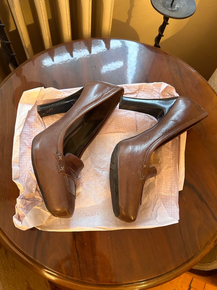 Kahverengi Deri Tokalı Blok Topuklu Stiletto - Görsel 2