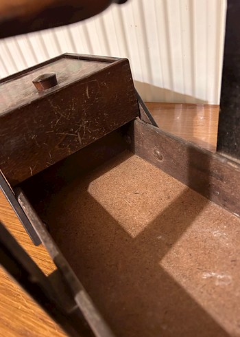 Vintage Koyu Kahverengi Ahşap Dikiş kutusu - Görsel 7
