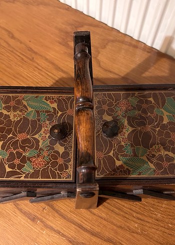 Vintage Koyu Kahverengi Ahşap Dikiş kutusu - Görsel 2