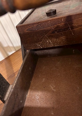 Vintage Koyu Kahverengi Ahşap Dikiş kutusu - Görsel 6