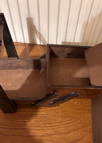 Vintage Koyu Kahverengi Ahşap Dikiş kutusu - Görsel 5