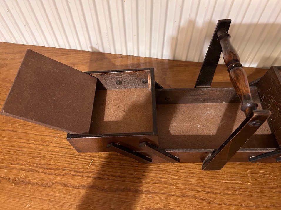 Vintage Koyu Kahverengi Ahşap Dikiş kutusu - Görsel 4