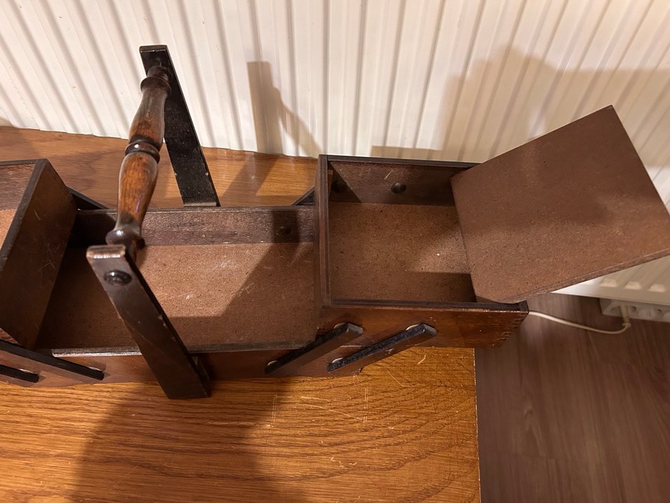 Vintage Koyu Kahverengi Ahşap Dikiş kutusu - Görsel 5