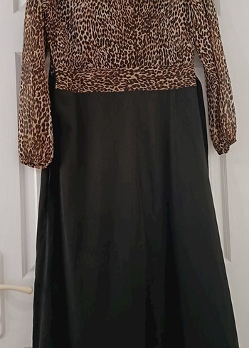 Diğer Leopar Desenli Kemerli Uzun Elbise