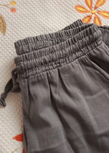 Gri Kadın Keten Bol Kesim Midi Pantolon - Görsel 3